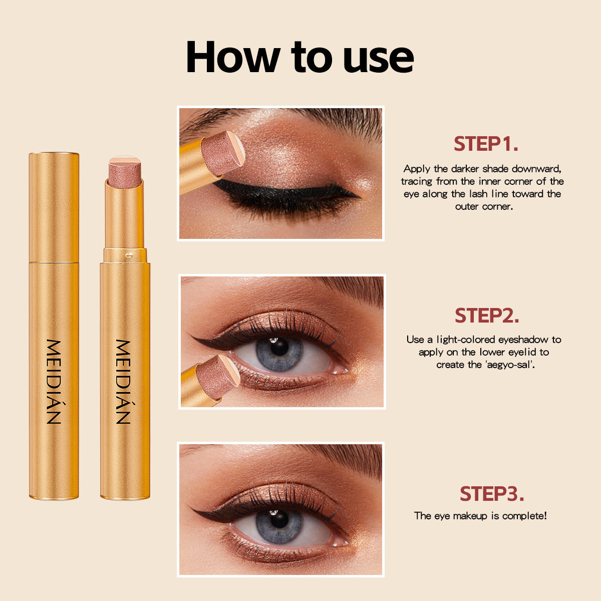 Three Color Eyeshadow Stick Shimmer Metallic Finish