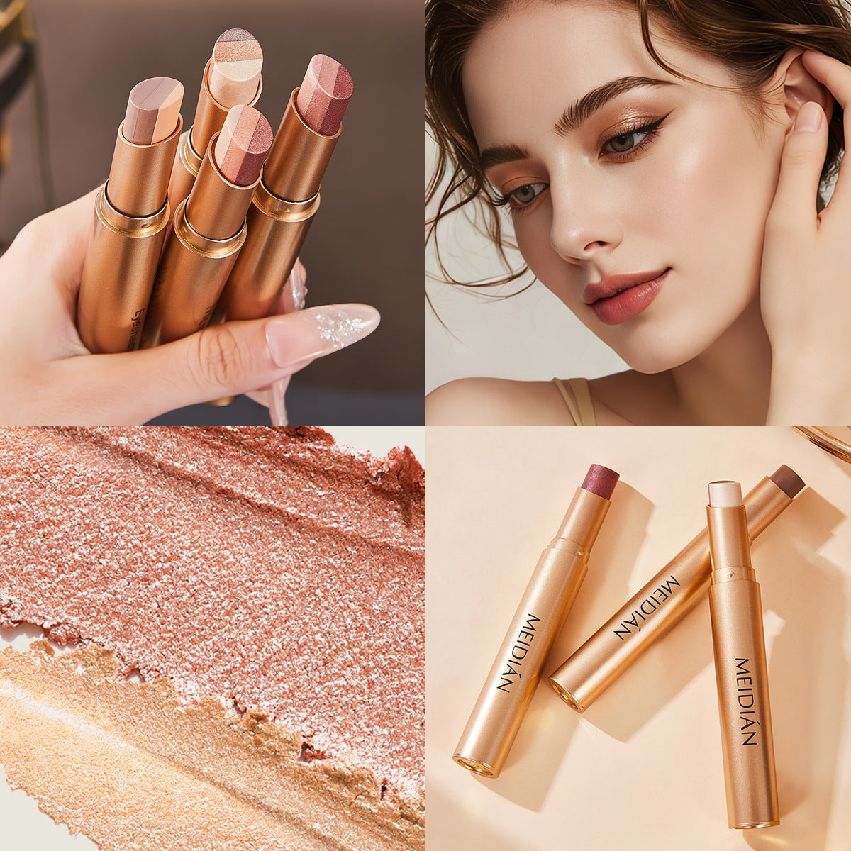Three Color Eyeshadow Stick Shimmer Metallic Finish